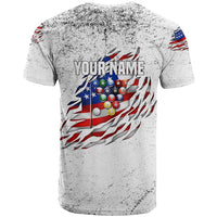 Custom American Flag Billiards T Shirt with Ripped Design Pool Ball Graphic - Wonder Print Shop