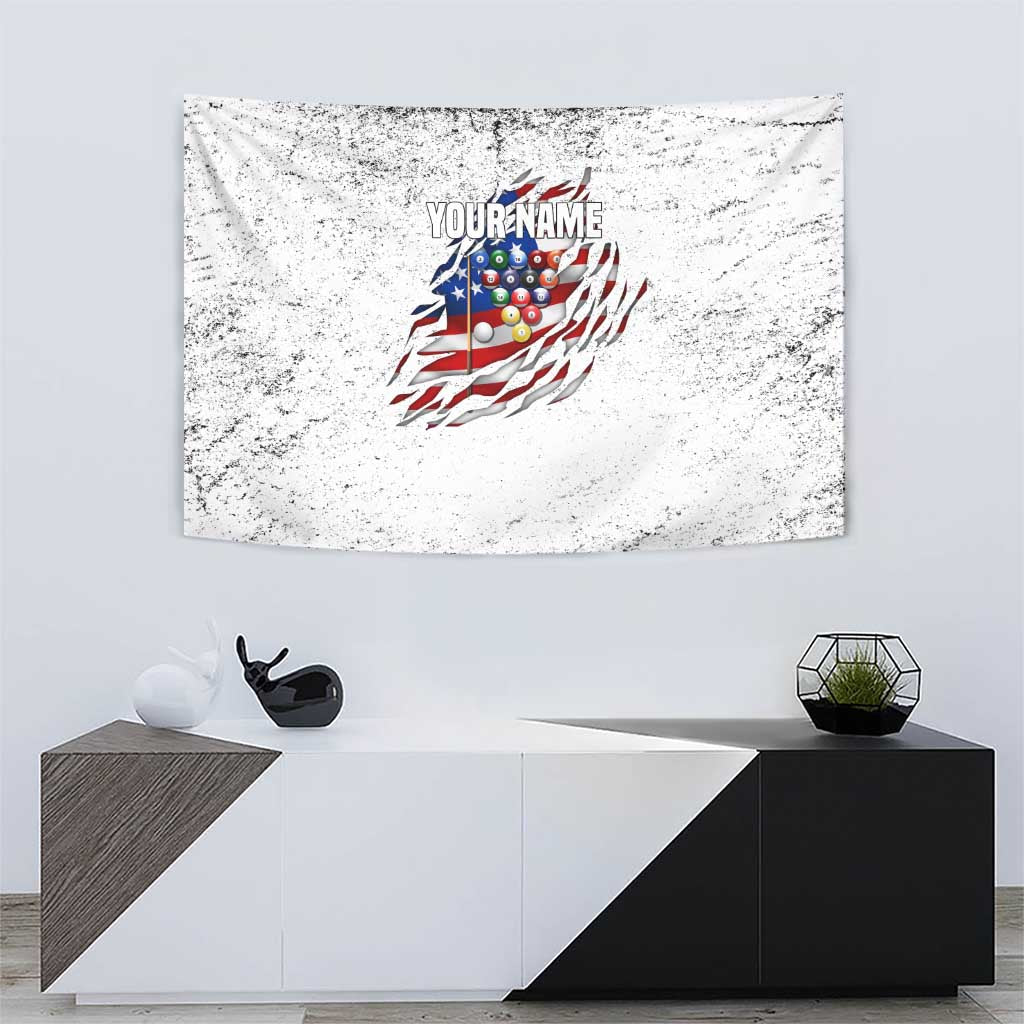 Custom American Flag Billiards Tapestry with Ripped Design Pool Ball Graphic - Wonder Print Shop