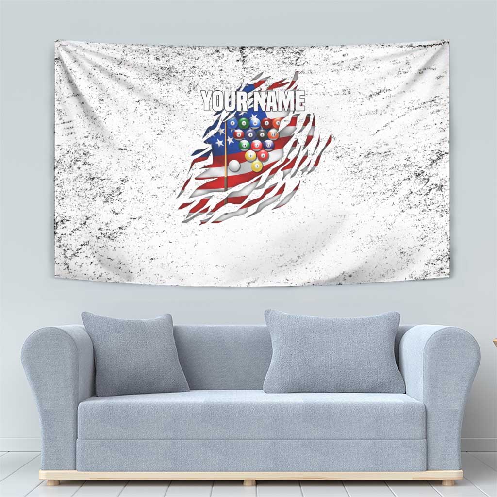 Custom American Flag Billiards Tapestry with Ripped Design Pool Ball Graphic - Wonder Print Shop