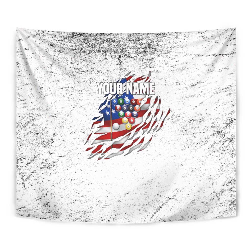 Custom American Flag Billiards Tapestry with Ripped Design Pool Ball Graphic - Wonder Print Shop