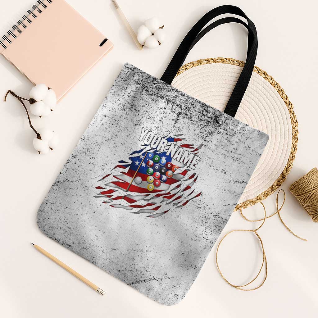 Custom American Flag Billiards Tote Bag with Ripped Design Pool Ball Graphic - Wonder Print Shop