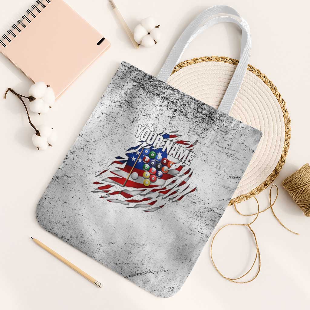 Custom American Flag Billiards Tote Bag with Ripped Design Pool Ball Graphic - Wonder Print Shop