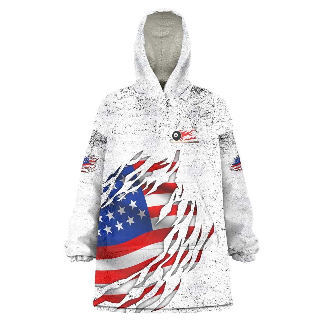 Custom American Flag Billiards Wearable Blanket Hoodie with Ripped Design Pool Ball Graphic - Wonder Print Shop