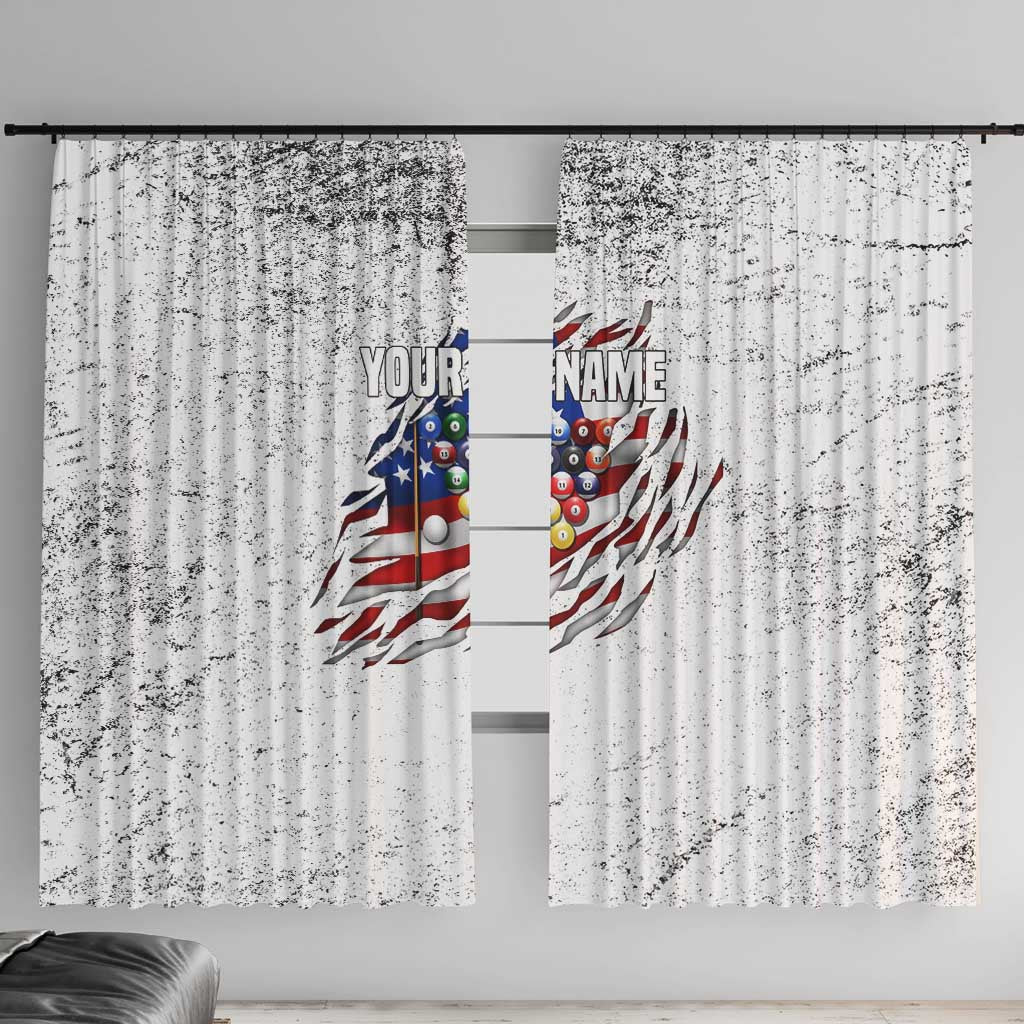 Custom American Flag Billiards Window Curtain with Ripped Design Pool Ball Graphic - undefined