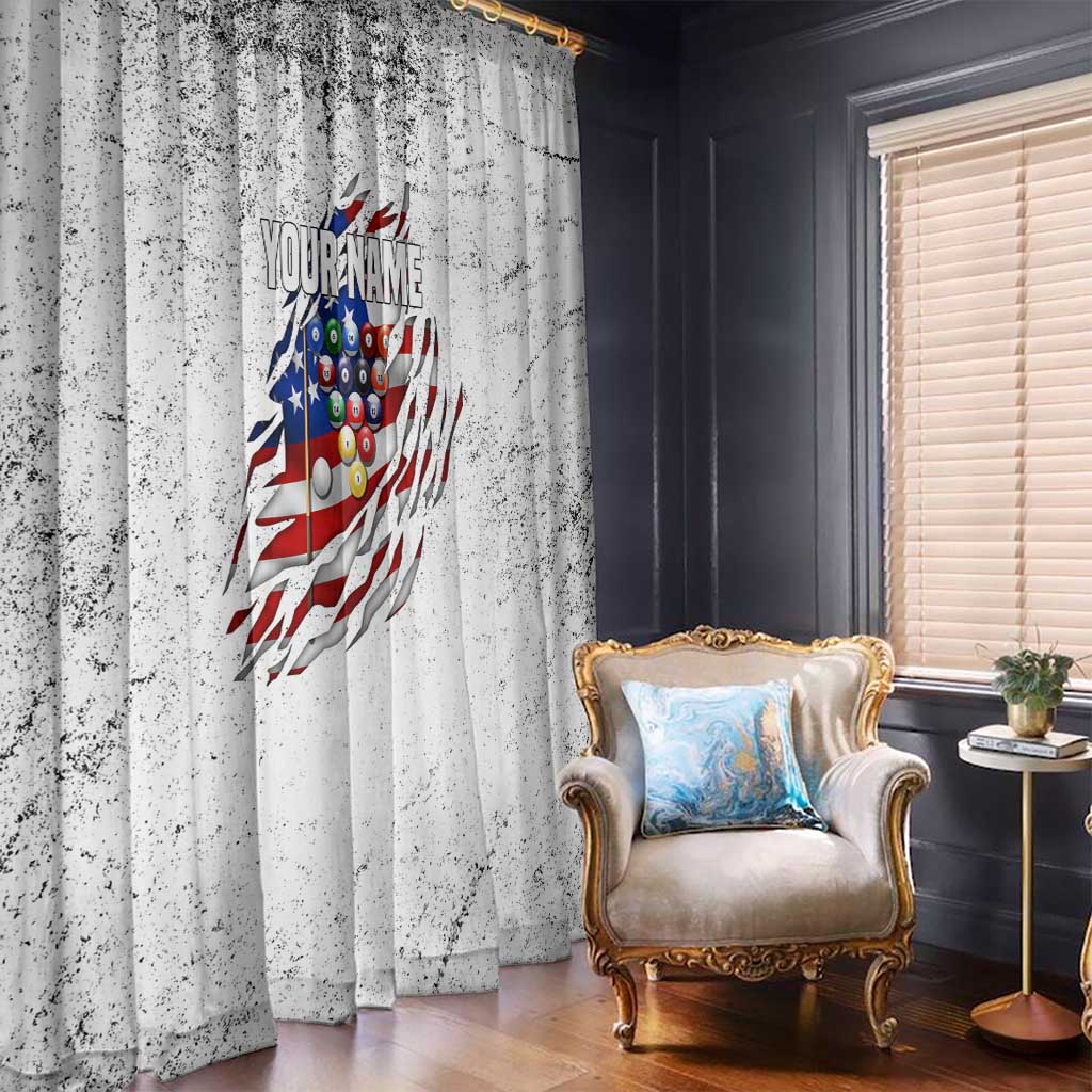 Custom American Flag Billiards Window Curtain with Ripped Design Pool Ball Graphic - undefined