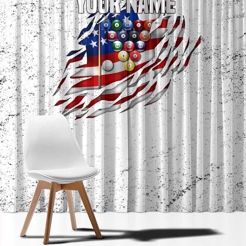 Custom American Flag Billiards Window Curtain with Ripped Design Pool Ball Graphic - undefined