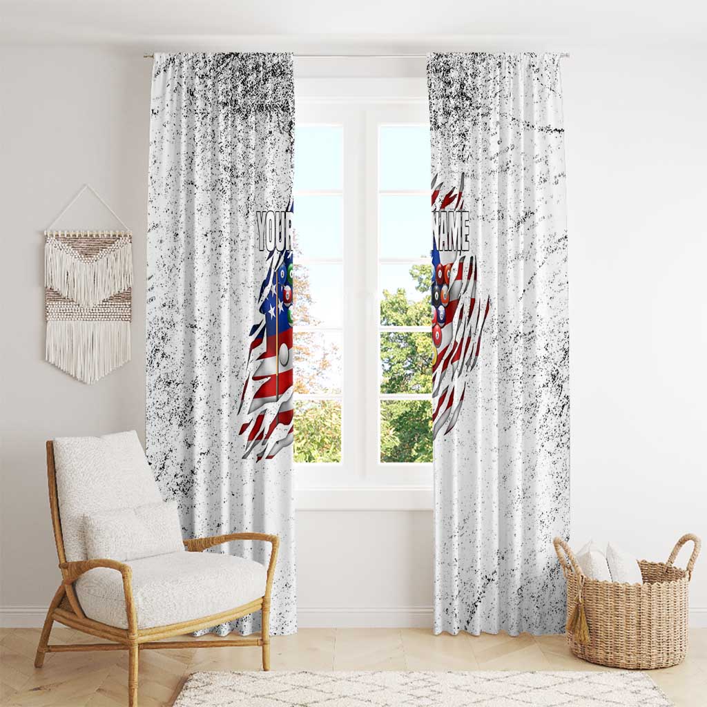 Custom American Flag Billiards Window Curtain with Ripped Design Pool Ball Graphic - undefined