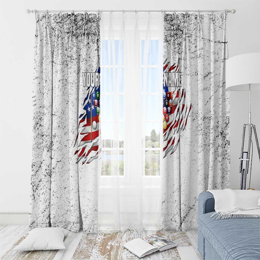 Custom American Flag Billiards Window Curtain with Ripped Design Pool Ball Graphic - undefined