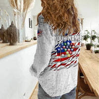 Custom American Flag Billiards Women Casual Shirt with Ripped Design Pool Ball Graphic - Wonder Print Shop