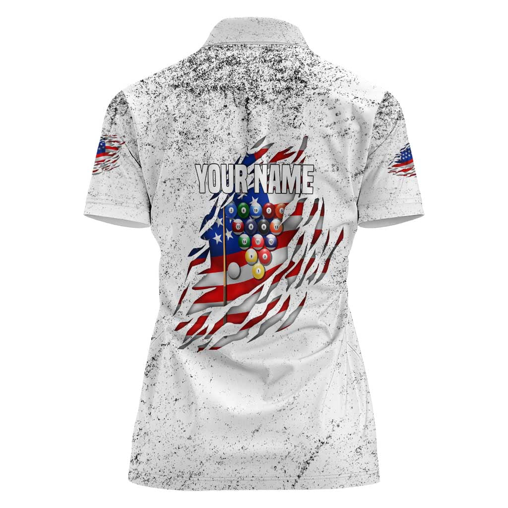 Custom American Flag Billiards Women Polo Shirt with Ripped Design Pool Ball Graphic - Wonder Print Shop