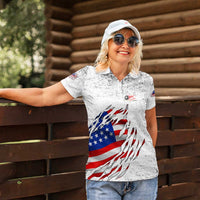 Custom American Flag Billiards Women Polo Shirt with Ripped Design Pool Ball Graphic - Wonder Print Shop