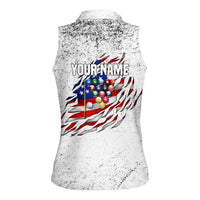 Custom American Flag Billiards Women Sleeveless Polo Shirt with Ripped Design Pool Ball Graphic - Wonder Print Shop
