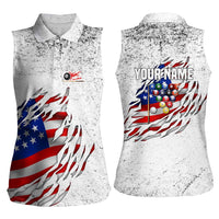 Custom American Flag Billiards Women Sleeveless Polo Shirt with Ripped Design Pool Ball Graphic - Wonder Print Shop