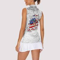 Custom American Flag Billiards Women Sleeveless Polo Shirt with Ripped Design Pool Ball Graphic - Wonder Print Shop