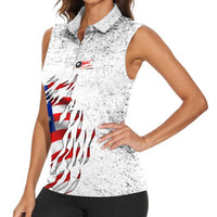 Custom American Flag Billiards Women Sleeveless Polo Shirt with Ripped Design Pool Ball Graphic - Wonder Print Shop