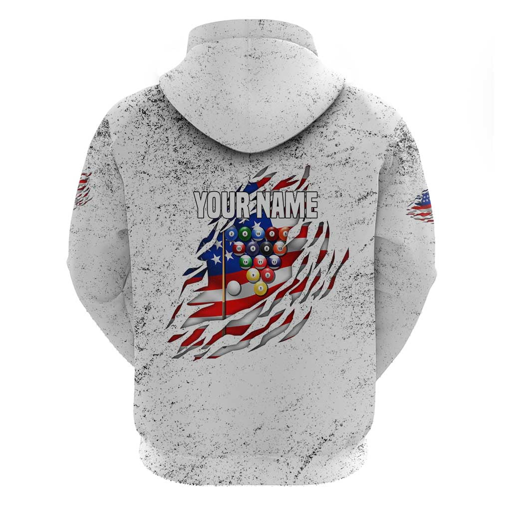 Custom American Flag Billiards Zip Hoodie with Ripped Design Pool Ball Graphic - Wonder Print Shop