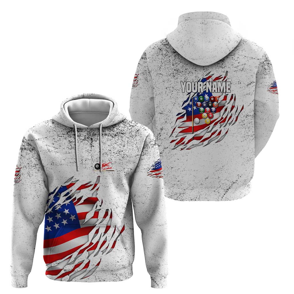 Custom American Flag Billiards Zip Hoodie with Ripped Design Pool Ball Graphic - Wonder Print Shop