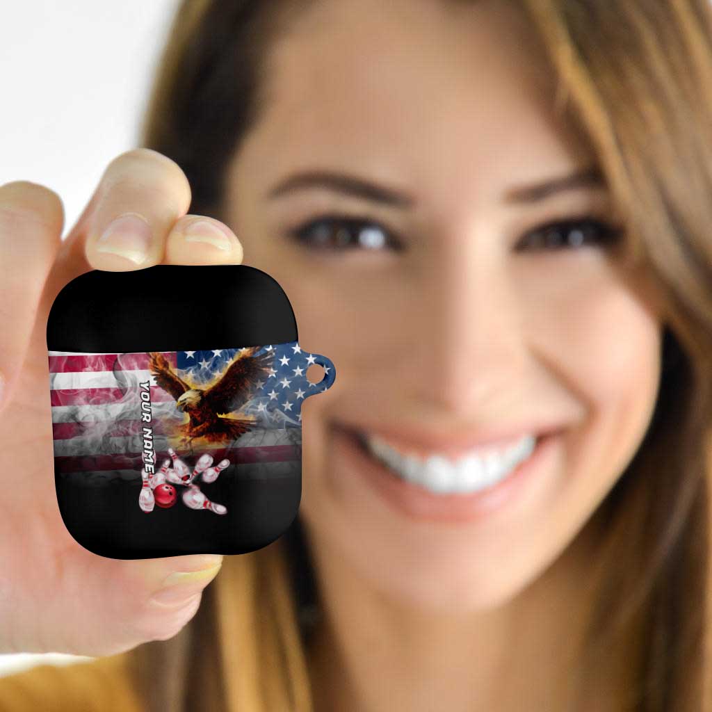 Custom Patriotic Eagle Bowling AirPods Case with American Flag Strike Design - Wonder Print Shop
