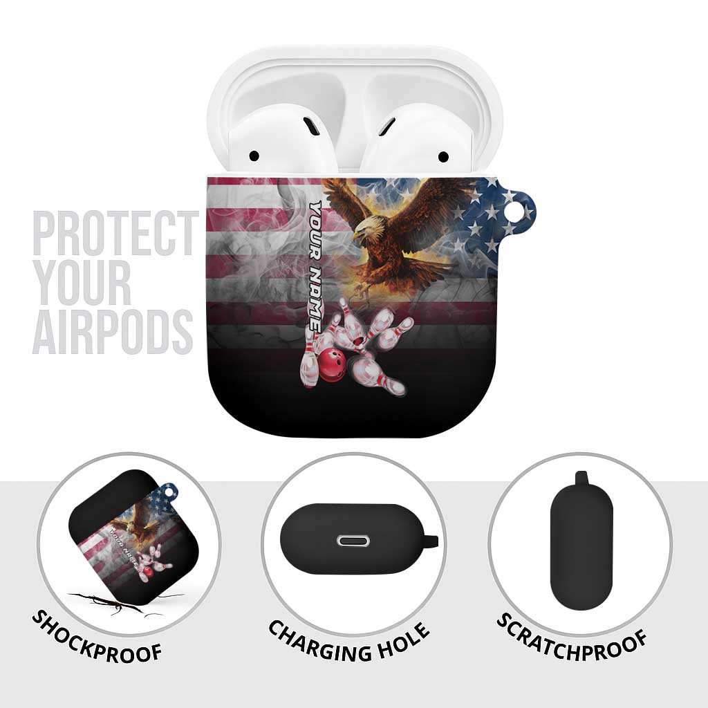 Custom Patriotic Eagle Bowling AirPods Case with American Flag Strike Design - Wonder Print Shop