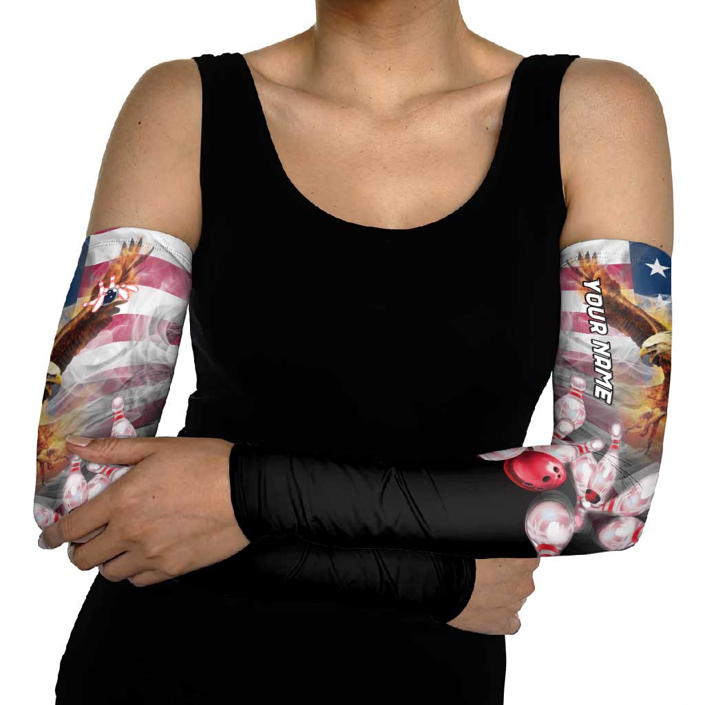 Custom Patriotic Eagle Bowling Arm Sleeves with American Flag Strike Design - Wonder Print Shop