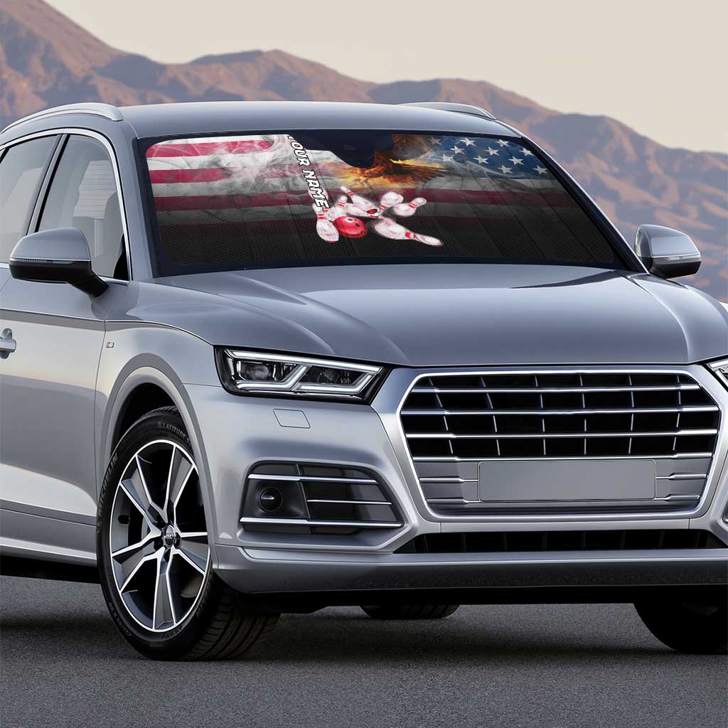 Custom Patriotic Eagle Bowling Auto Sun Shade with American Flag Strike Design - Wonder Print Shop