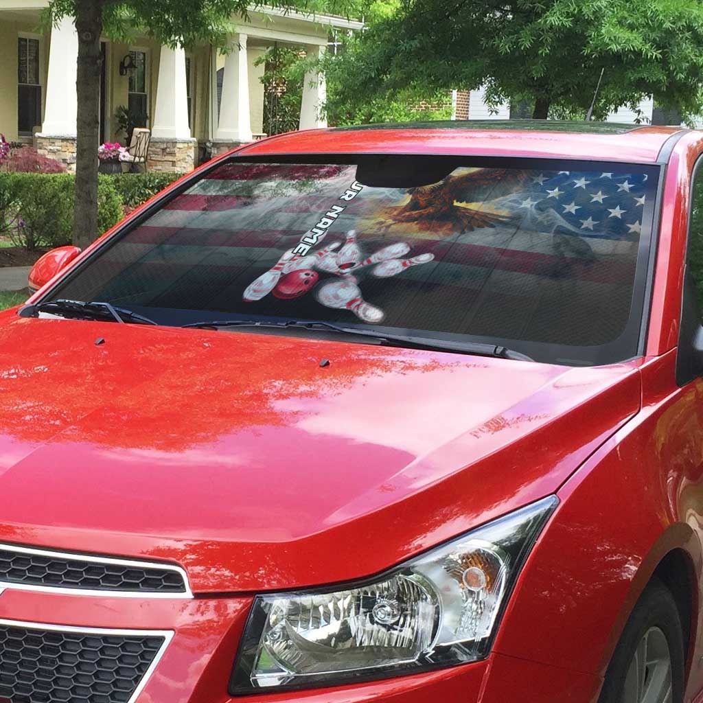 Custom Patriotic Eagle Bowling Auto Sun Shade with American Flag Strike Design - Wonder Print Shop