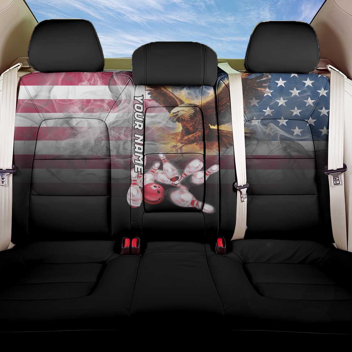 Custom Patriotic Eagle Bowling Back Car Seat Cover with American Flag Strike Design - Wonder Print Shop