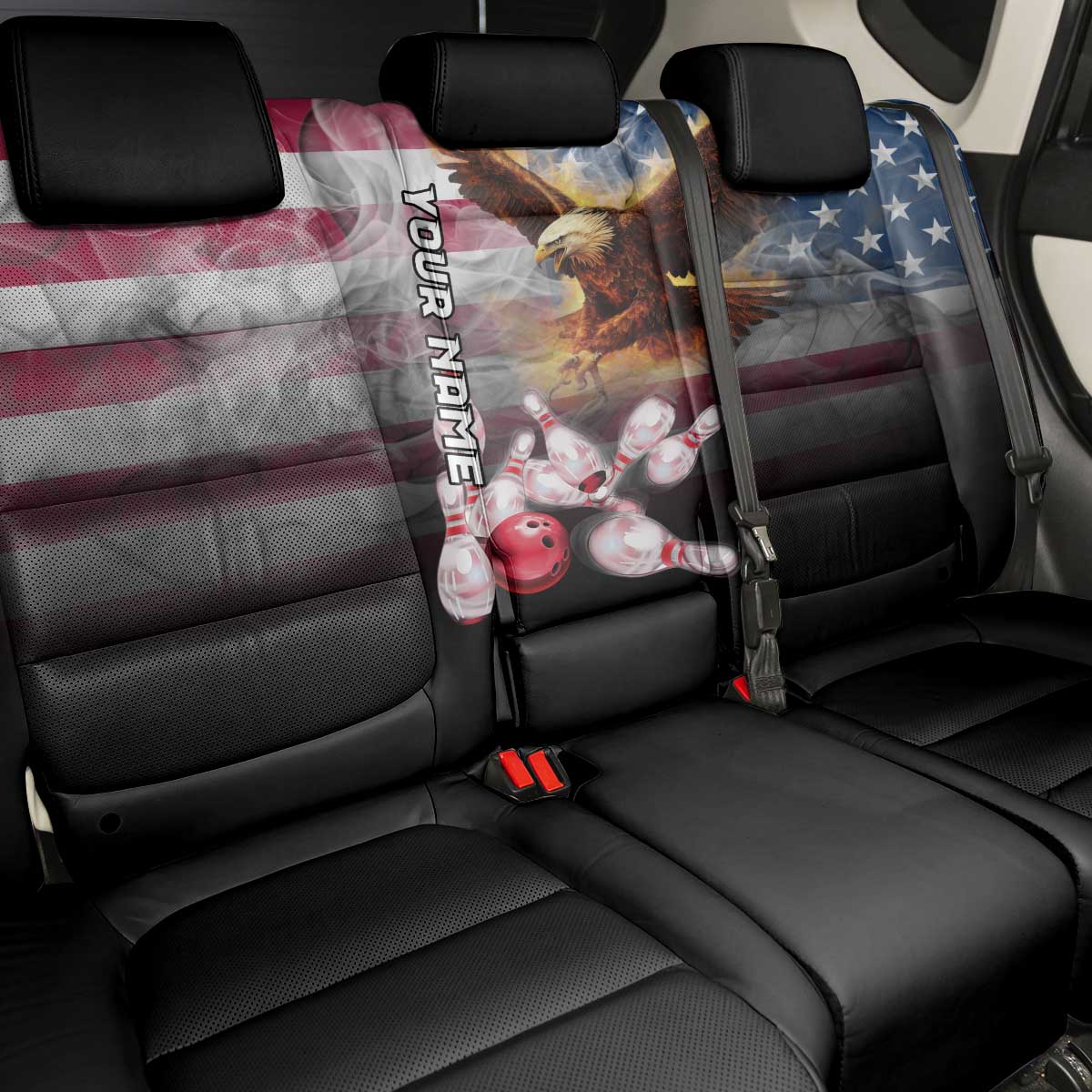 Custom Patriotic Eagle Bowling Back Car Seat Cover with American Flag Strike Design - Wonder Print Shop