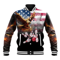 Custom Patriotic Eagle Bowling Baseball Jacket with American Flag Strike Design - Wonder Print Shop