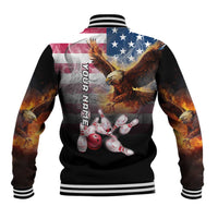 Custom Patriotic Eagle Bowling Baseball Jacket with American Flag Strike Design - Wonder Print Shop