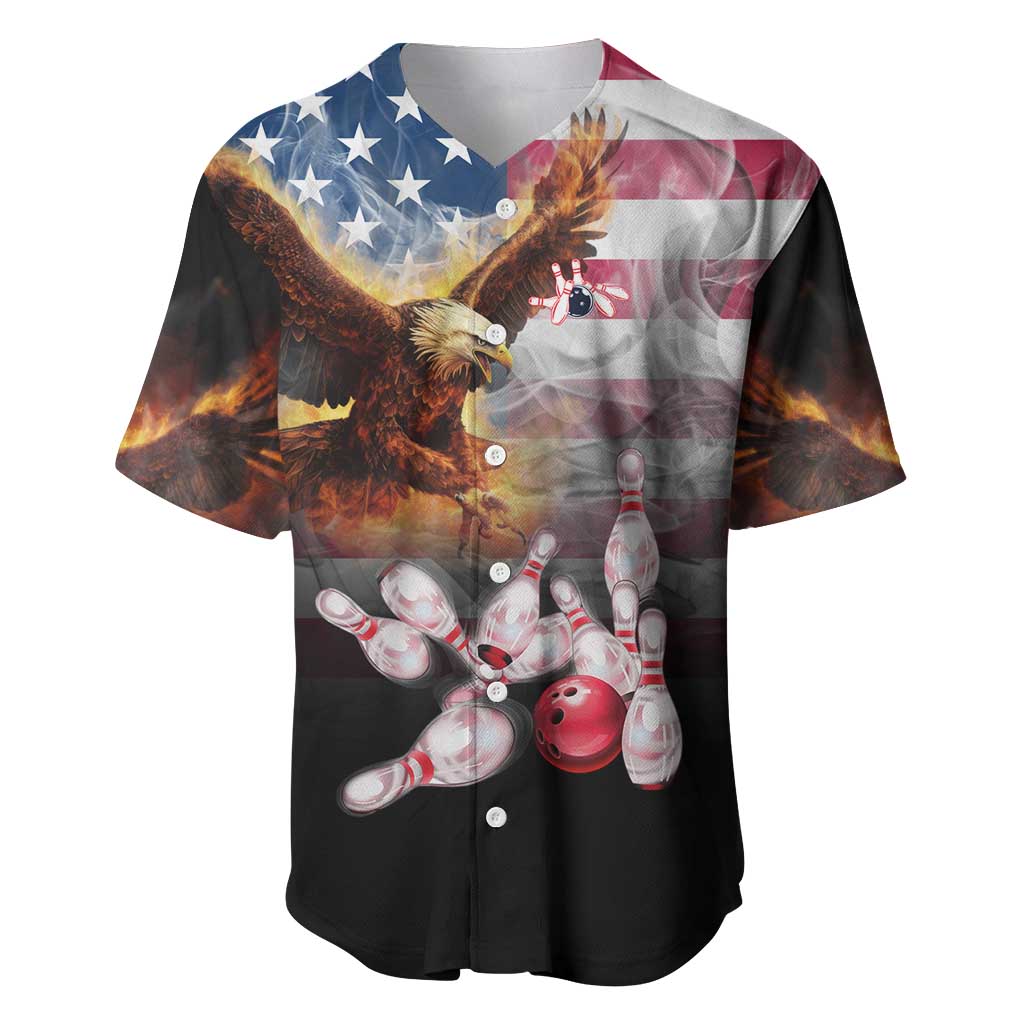 Custom Patriotic Eagle Bowling Baseball Jersey with American Flag Strike Design - Wonder Print Shop
