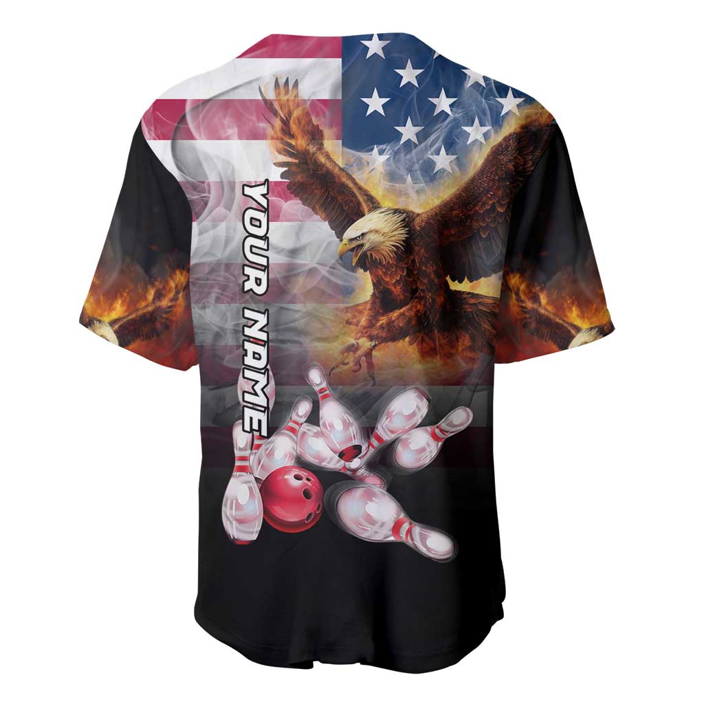 Custom Patriotic Eagle Bowling Baseball Jersey with American Flag Strike Design - Wonder Print Shop