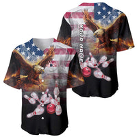 Custom Patriotic Eagle Bowling Baseball Jersey with American Flag Strike Design - Wonder Print Shop