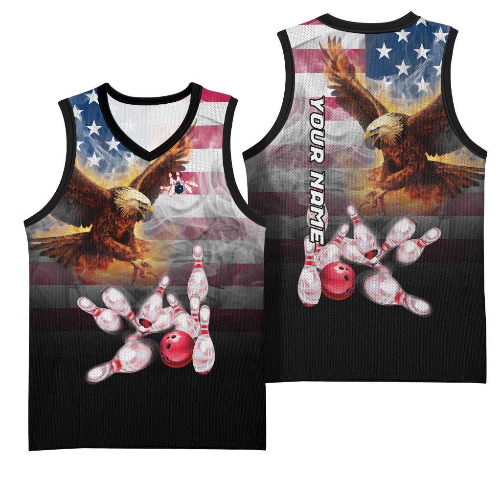 Custom Patriotic Eagle Bowling Basketball Jersey with American Flag Strike Design - Wonder Print Shop