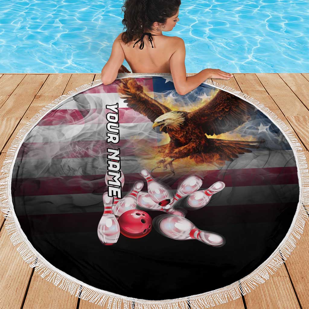 Custom Patriotic Eagle Bowling Beach Blanket with American Flag Strike Design - Wonder Print Shop