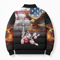 Custom Patriotic Eagle Bowling Bomber Puffer Jacket with American Flag Strike Design - Wonder Print Shop