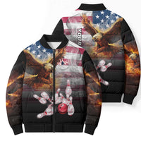 Custom Patriotic Eagle Bowling Bomber Puffer Jacket with American Flag Strike Design - Wonder Print Shop