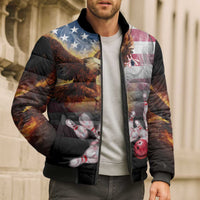 Custom Patriotic Eagle Bowling Bomber Puffer Jacket with American Flag Strike Design - Wonder Print Shop