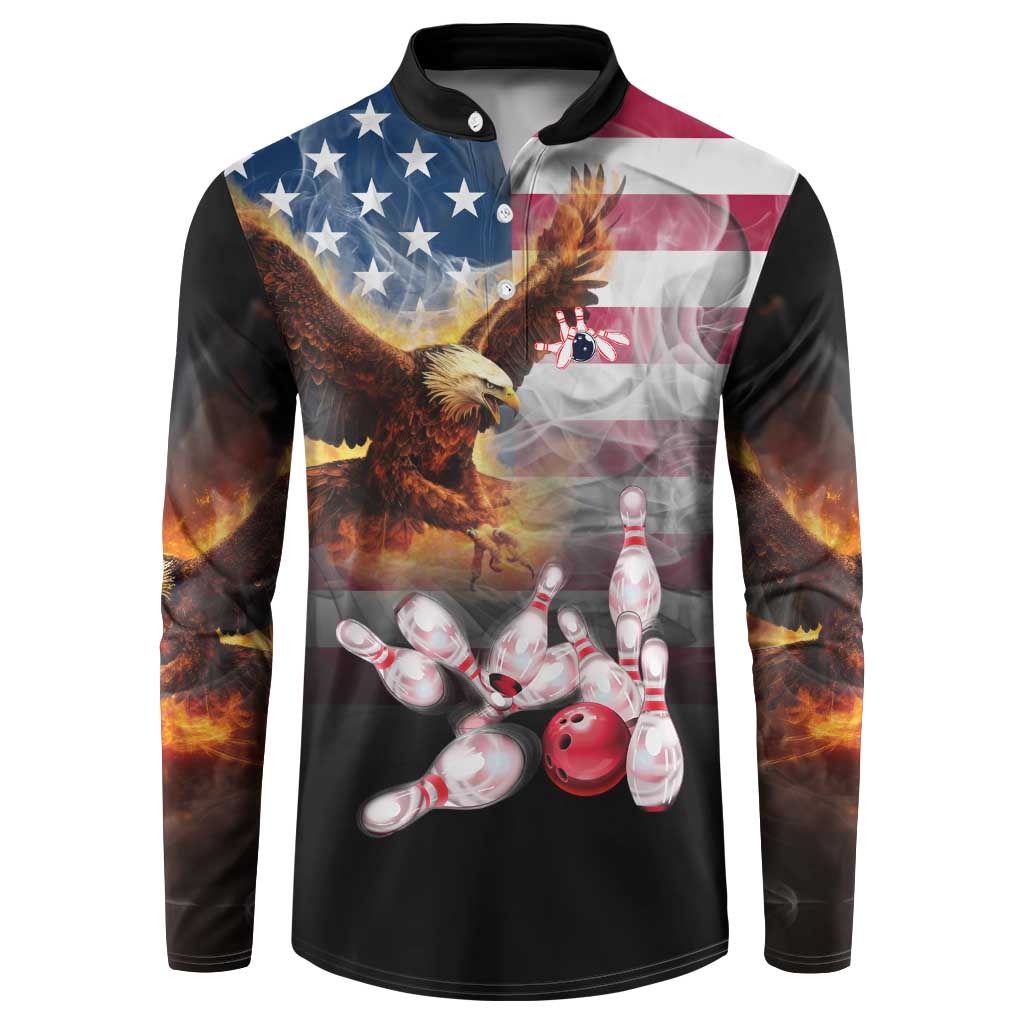 Custom Patriotic Eagle Bowling Button Sweatshirt with American Flag Strike Design - Wonder Print Shop
