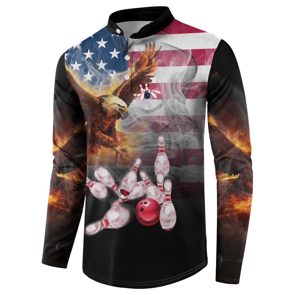 Custom Patriotic Eagle Bowling Button Sweatshirt with American Flag Strike Design - Wonder Print Shop