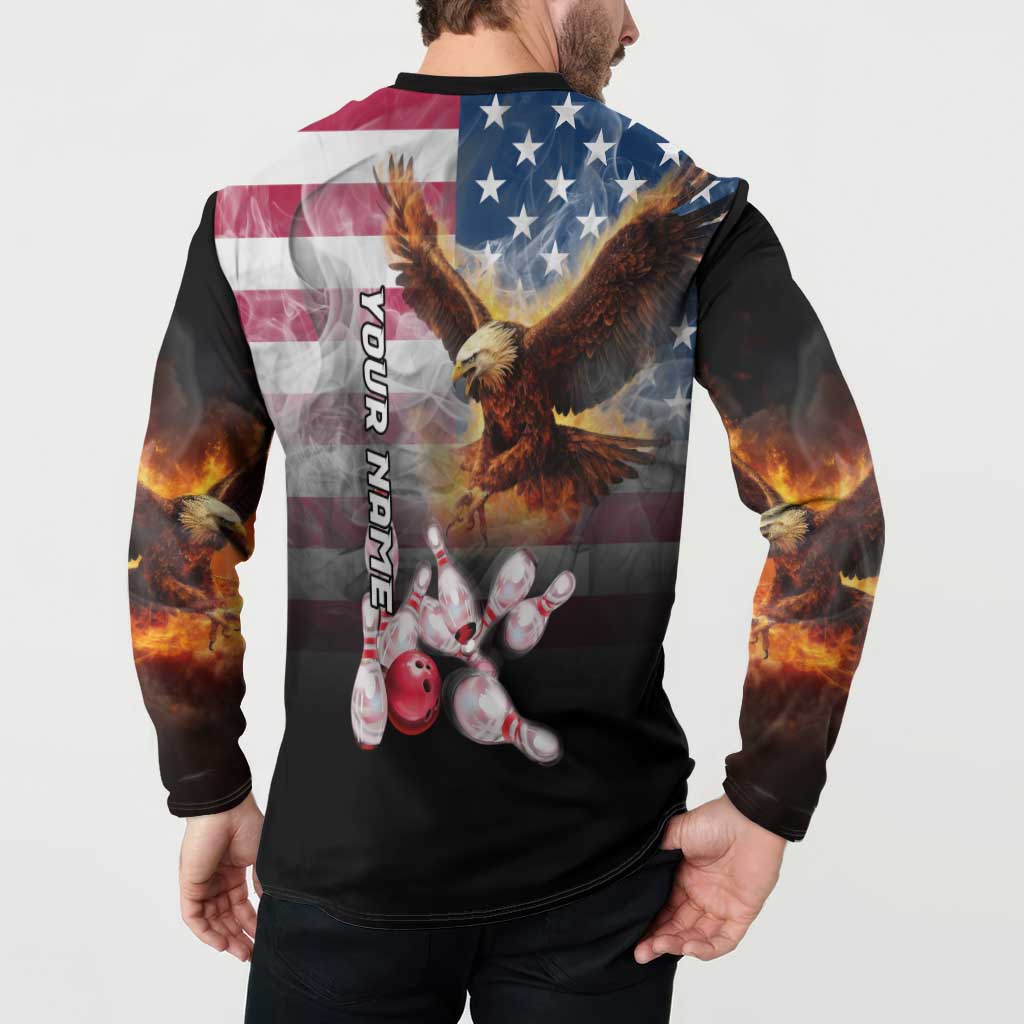 Custom Patriotic Eagle Bowling Button Sweatshirt with American Flag Strike Design - Wonder Print Shop