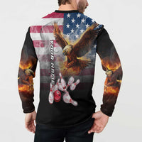Custom Patriotic Eagle Bowling Button Sweatshirt with American Flag Strike Design - Wonder Print Shop