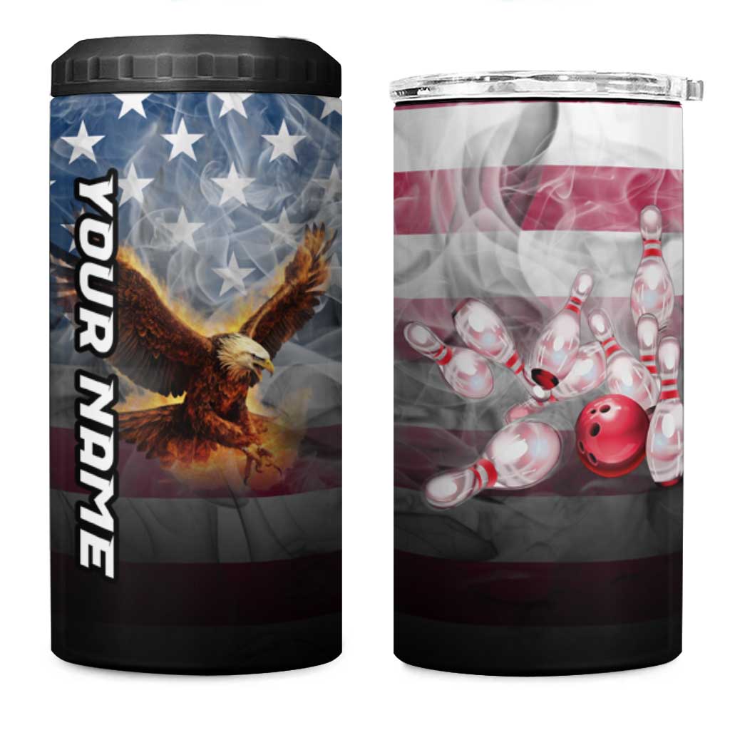 Custom Patriotic Eagle Bowling 4 in 1 Can Cooler Tumbler with American Flag Strike Design - Wonder Print Shop