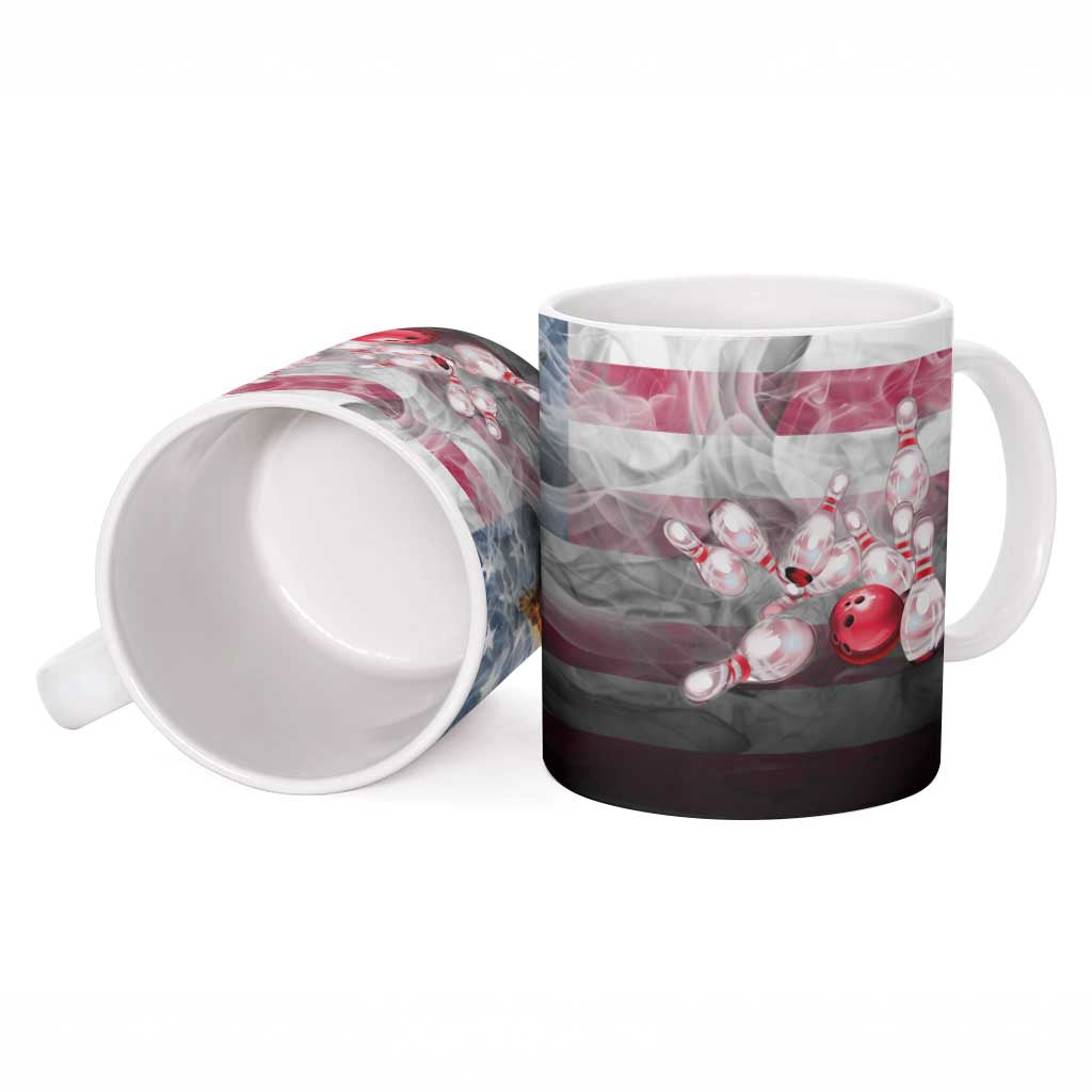 Custom Patriotic Eagle Bowling Ceramic Mug with American Flag Strike Design - Wonder Print Shop
