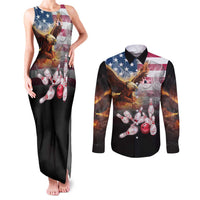 Custom Patriotic Eagle Bowling Couples Matching Tank Maxi Dress and Long Sleeve Button Shirt with American Flag Strike Design - Wonder Print Shop