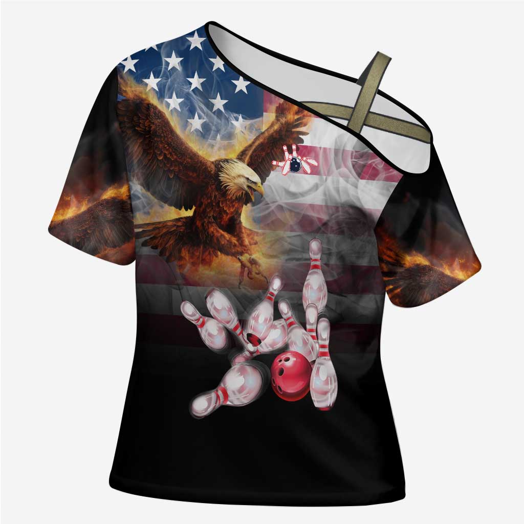 Custom Patriotic Eagle Bowling Cross Shoulder Shirt with American Flag Strike Design - Wonder Print Shop