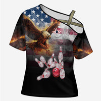 Custom Patriotic Eagle Bowling Cross Shoulder Shirt with American Flag Strike Design - Wonder Print Shop