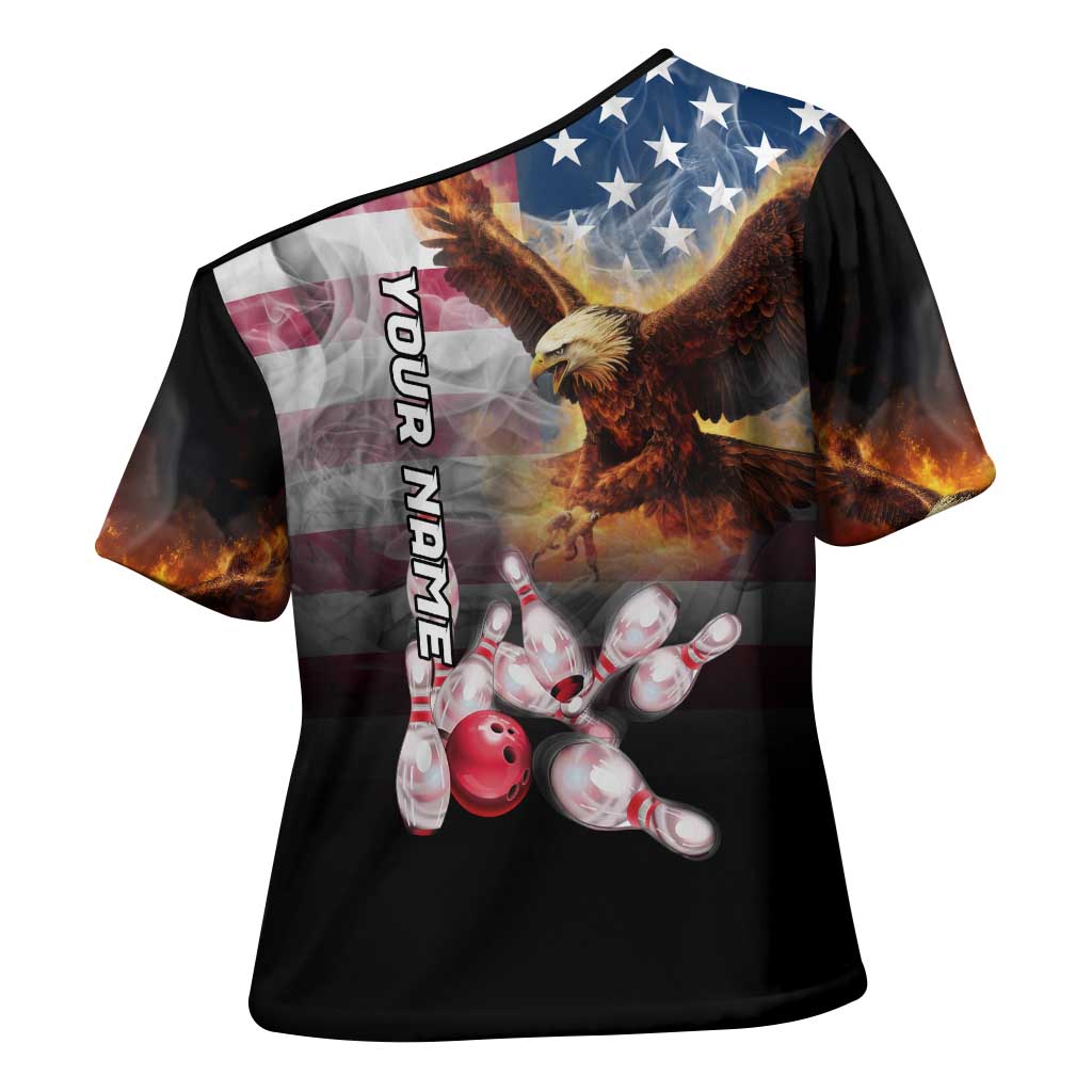 Custom Patriotic Eagle Bowling Cross Shoulder Shirt with American Flag Strike Design - Wonder Print Shop