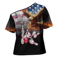 Custom Patriotic Eagle Bowling Cross Shoulder Shirt with American Flag Strike Design - Wonder Print Shop