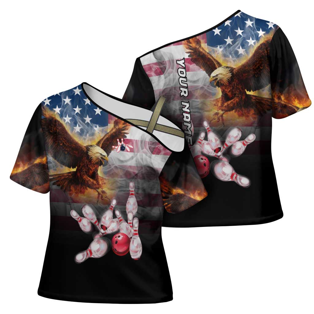 Custom Patriotic Eagle Bowling Cross Shoulder Shirt with American Flag Strike Design - Wonder Print Shop
